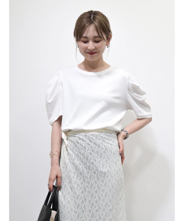 AMERICAN HOLIC 接触冷感タックスリーブ５分袖カットプルオーバー Off White