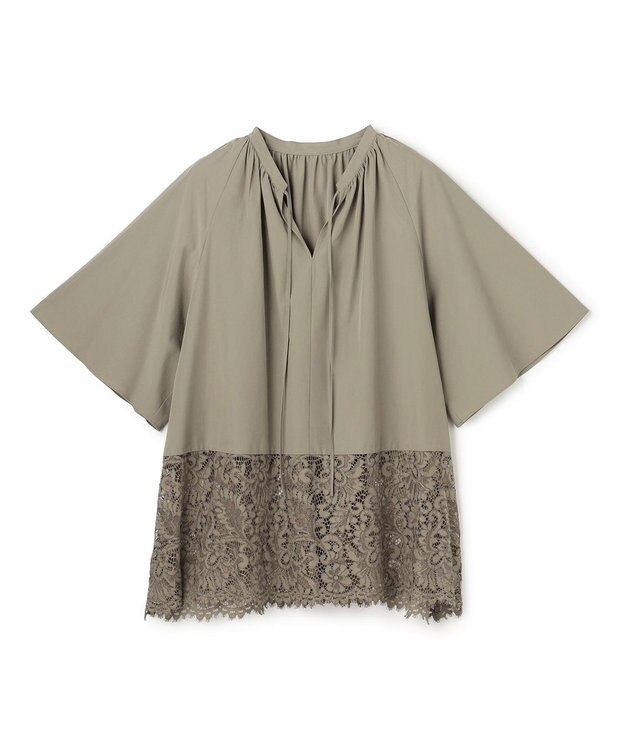 UNFILO L レースヘム ギャザーブラウス カーキ
