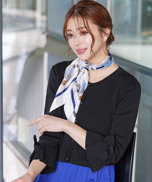 Tiaclasse L 【洗える】袖口フレアリボンニットカーディガン ブラック