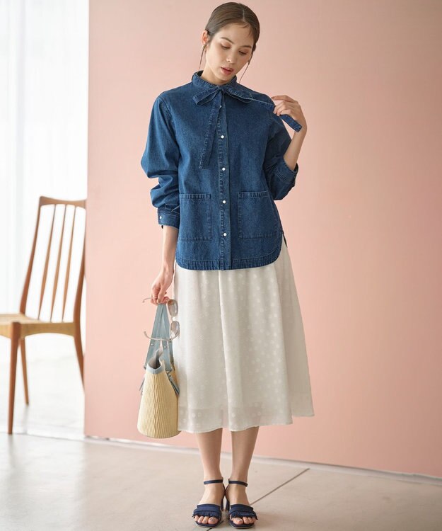 組曲 S デニム シャツジャケット ユーズドブルー系