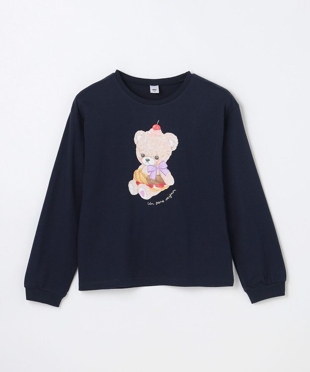 ANY KIDS アニマルモチーフ長袖Tシャツ ネイビー×くま
