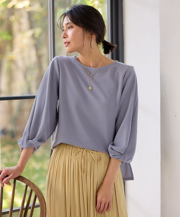 ANY L 【洗濯機可】ジャガード袖ねじりプルオーバー サックス