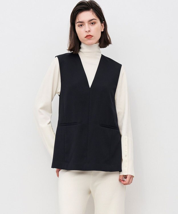 uncrave ウォッシャブルウールライクツイル ジレ ダークネイビー