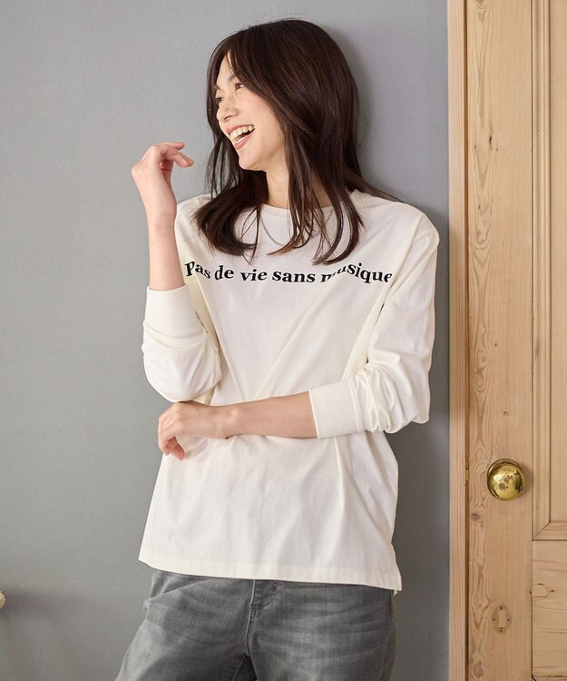 ANY 【洗濯機可】フロッキーロゴロングＴシャツ オフ（ブラックロゴ）