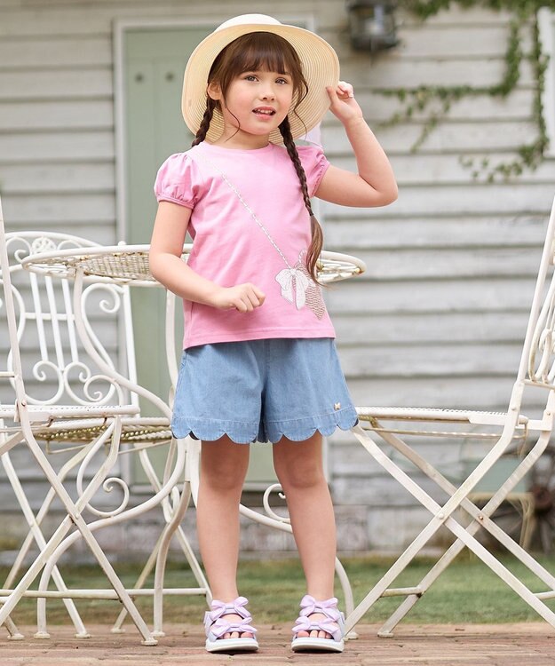 ANY KIDS 裾スカラップ ショートパンツ ブルーデニム