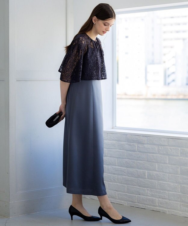 23区 L 【APPLAUDIR】ブライトフラワーレースコンビ ドレス グレー系