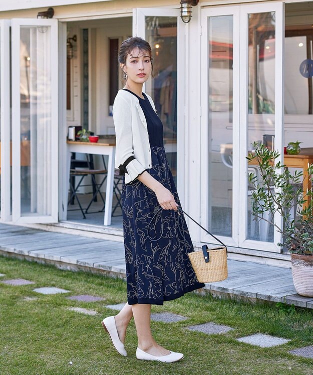 Tiaclasse L 【洗える】袖口フレアリボンニットカーディガン オフホワイト×ブラック