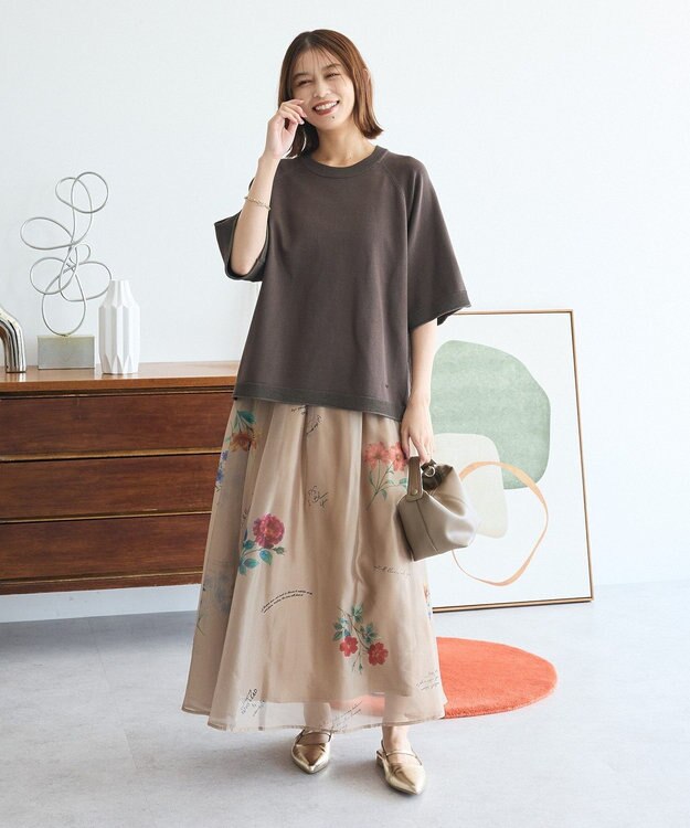 Green Parks ・ＳＵＧＡＲ　ＳＰＯＯＮ　フラワーｐｔシアーフレアスカート Gray Beige