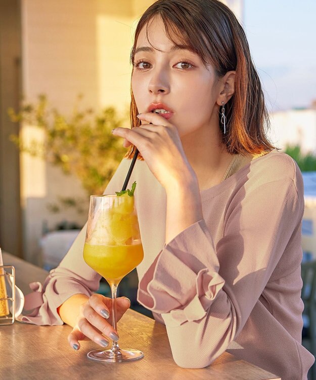 Tiaclasse L 【洗える】袖口フレアリボンニットカーディガン ピンク