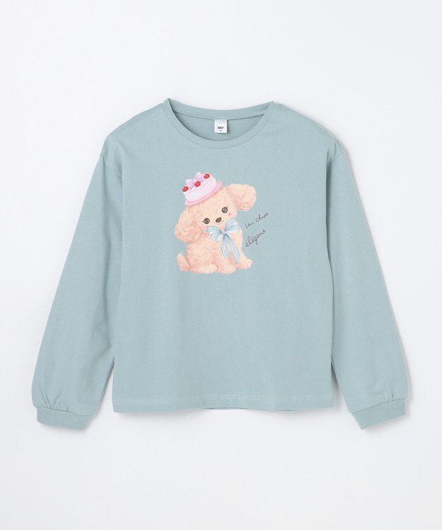 ANY KIDS アニマルモチーフ長袖Tシャツ ミント×トイプードル