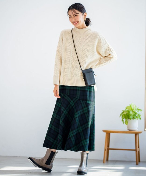 ANY 【ウエストゴム・洗える】タータンマーメイドスカート グリーンタータン