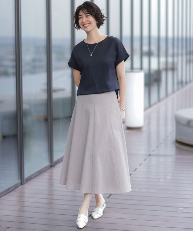 J.PRESS LADIES L 【2WAY】コットンスムース フレンチスリーブ カットソー ネイビー系
