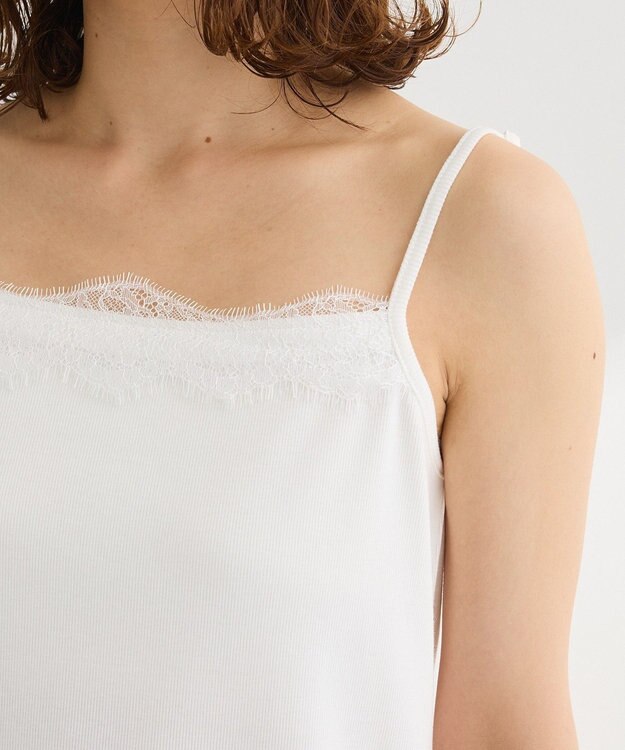 Green Parks ヒゲレーススクエアキャミソール Off White