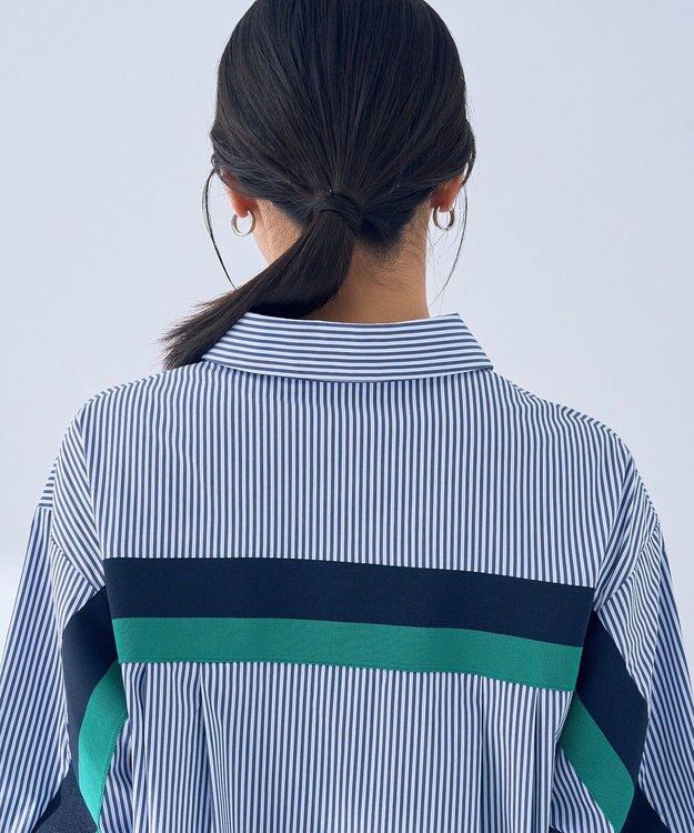 YECCA VECCA リブMIXシャツワンピース Stripe