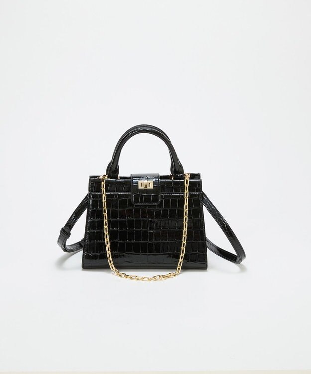 TOPKAPI 【TREASURE TOPKAPI】クロコ エナメル 2way ハンドバッグ ブラック