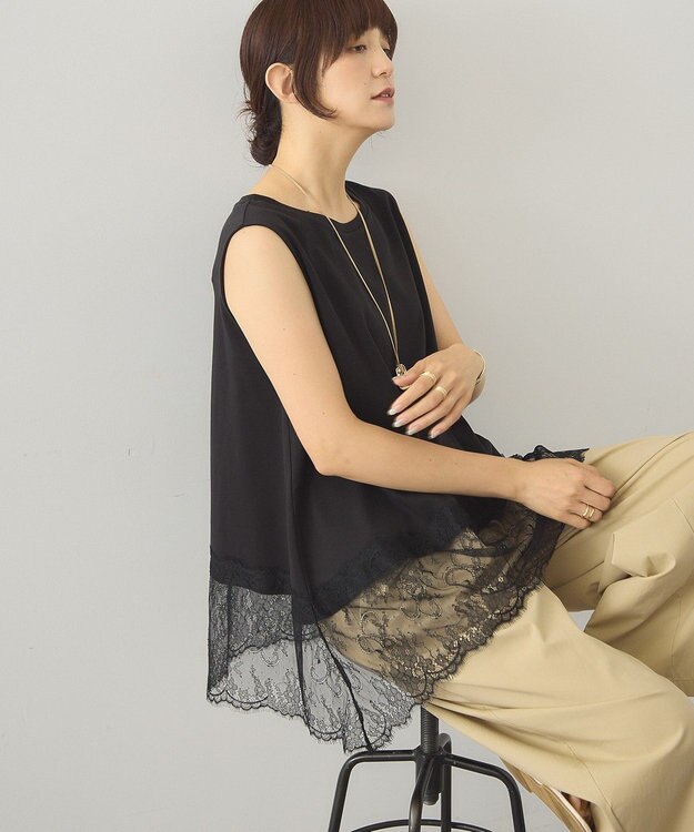 AMERICAN HOLIC 裾レースノースリーブプルオーバー Black