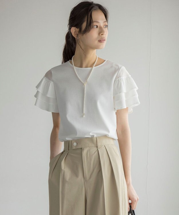 組曲 コットンポンチシア－スリーブ ブラウス アイボリー系