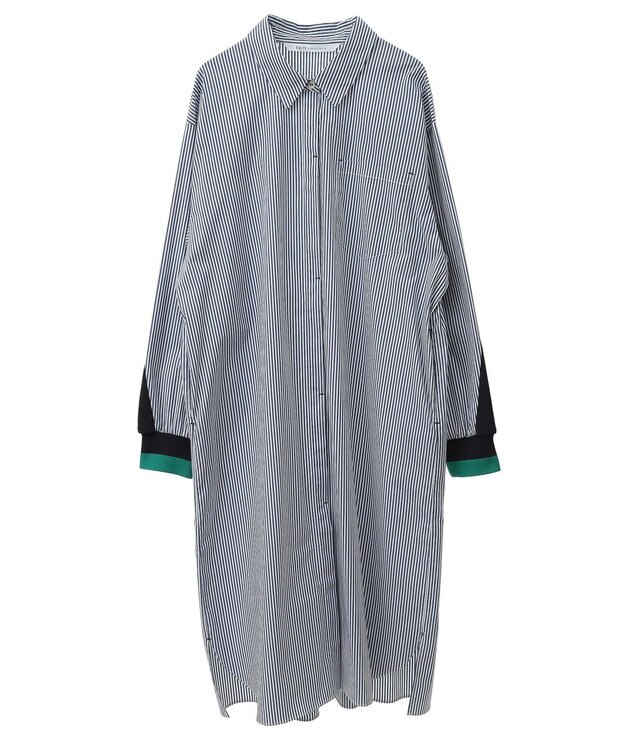 YECCA VECCA リブMIXシャツワンピース Stripe