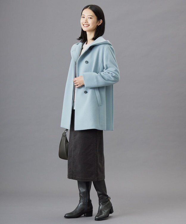 J.PRESS LADIES L ショートビーバー フーデット コート アクアブルー系