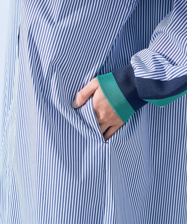 YECCA VECCA リブMIXシャツワンピース Stripe