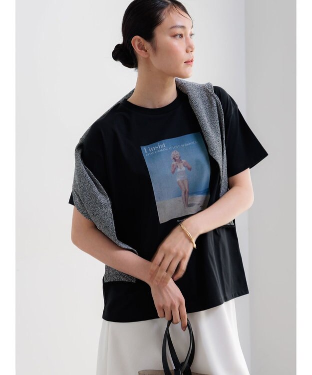Te chichi マリリンモンロービーチフォトTシャツ ブラック