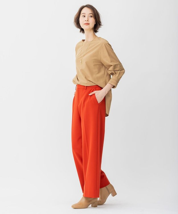 自由区 【WEB限定カラーあり/洗える/撥水加工】TRギャバ ワイドクロップドパンツ オレンジ系