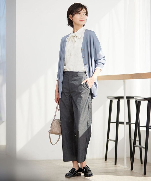 J.PRESS LADIES 【洗える】 シルキーレーヨンストレッチ Ｖネック カーディガン ダルブルー系