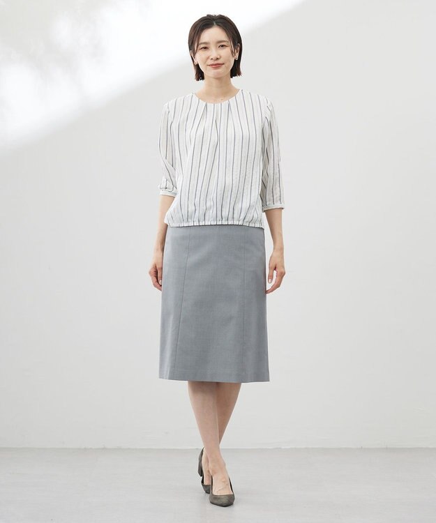 J.PRESS LADIES 【セットアップ対応・洗える・撥水】コットンFITTY スカート グレー系