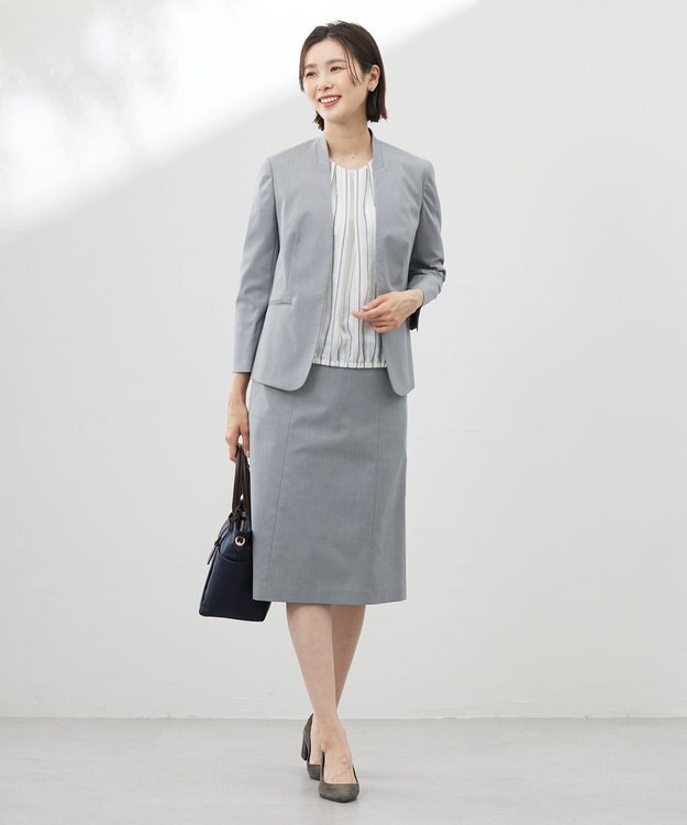 J.PRESS LADIES 【セットアップ対応・洗える・撥水】コットンFITTY スカート グレー系