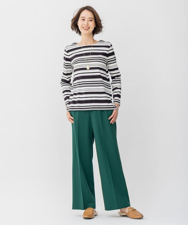 自由区 L 【WEB限定カラーあり/洗える/撥水加工】TRギャバ ワイドクロップドパンツ 【WEB限定】ダークグリーン系