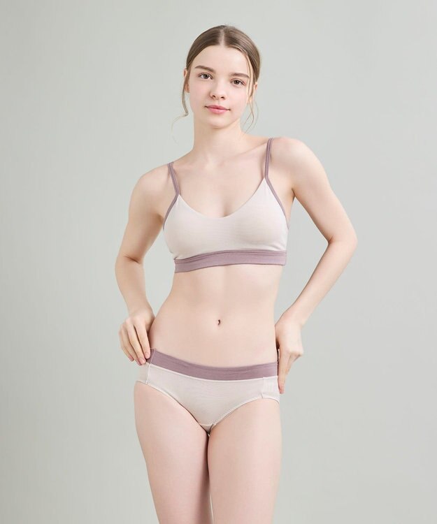 une nana cool 綿ベア天竺 カラーブロッキング ノンワイヤーブラジャー ナチュラル