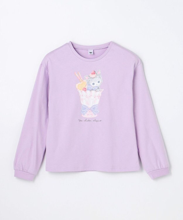 ANY KIDS アニマルモチーフ長袖Tシャツ ラベンダー×ねこ