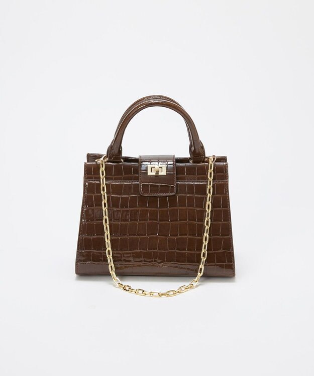 TOPKAPI 【TREASURE TOPKAPI】クロコ エナメル 2way ハンドバッグ ブラウン
