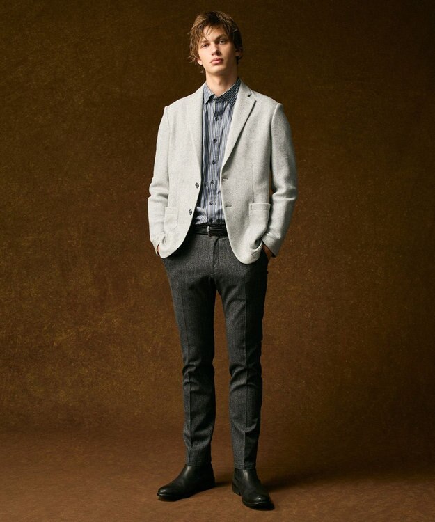 JOSEPH ABBOUD 【キングサイズ・ウエストも伸びる!オーガニックコットン使用】ムリネへリンボンストレッチ パンツ グレー系