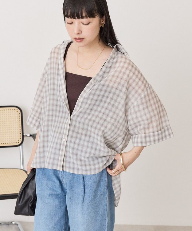 AMERICAN HOLIC 【イージーケア】スキッパーチェックシャツ Beige