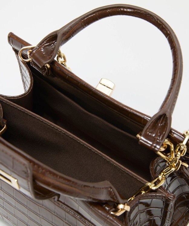 TOPKAPI 【TREASURE TOPKAPI】クロコ エナメル 2way ハンドバッグ ブラウン