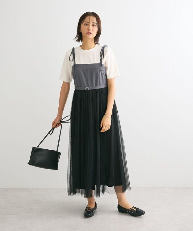 Green Parks ・ＥＬＥＮＣＡＲＥ　ＤＵＥ　チュールドッキングワンピ Charcoal Gray