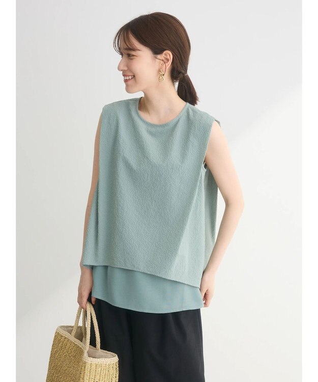 Green Parks 異素材レイヤードノースリーブブラウス Green