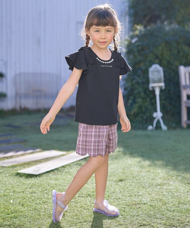 ANY KIDS 裾 スカラップ ショートパンツ モーヴ系チェック