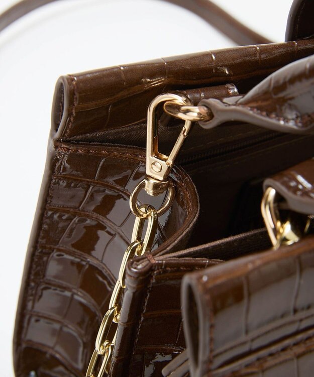 TOPKAPI 【TREASURE TOPKAPI】クロコ エナメル 2way ハンドバッグ ブラウン