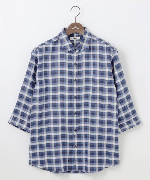 JOSEPH ABBOUD 【キングサイズ・麻100％】リネンチェック シャツ ネイビー系3