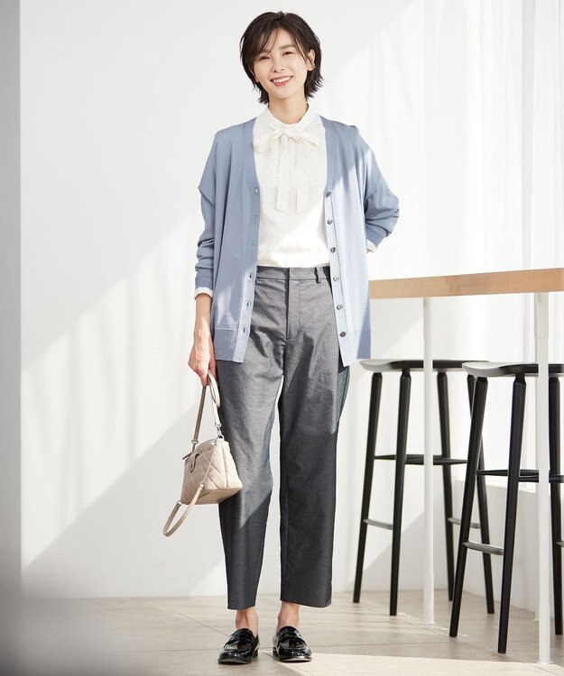 J.PRESS LADIES 【洗える】 シルキーレーヨンストレッチ Ｖネック カーディガン ダルブルー系