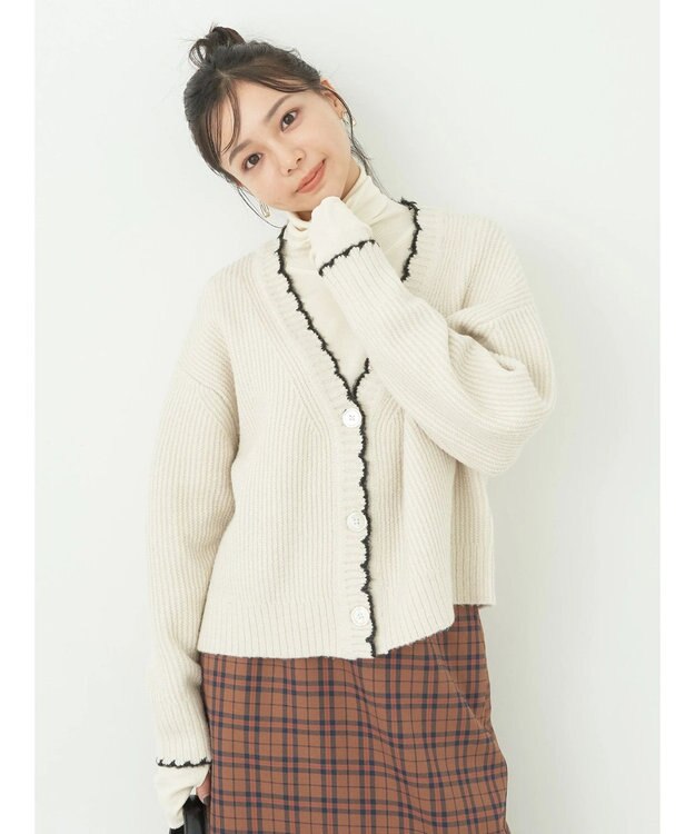 earth music&ecology スカラップニットカーディガン Ivory