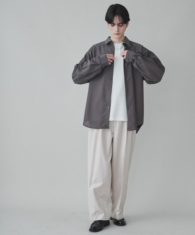 WEGO 【ユニセックス着用ITEM/SMLサイズ展開/冷房対策/紫外線対策】シアーBIGシャツ ダークグレー