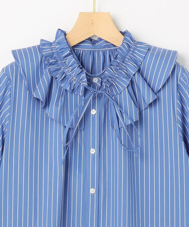 組曲 【先行予約・2WAY】エアリーシャーティングフリル襟 ブラウス ブルーストライプ系1