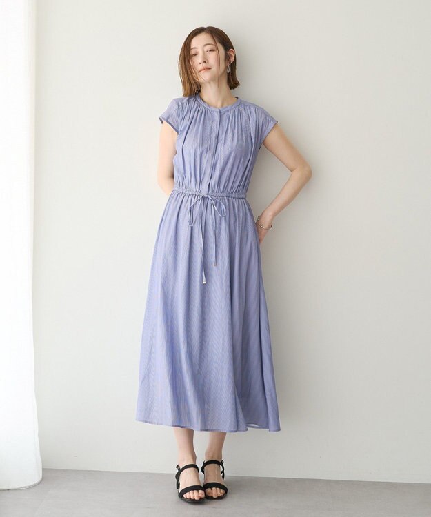YECCA VECCA ギャザードロストワンピース Stripe