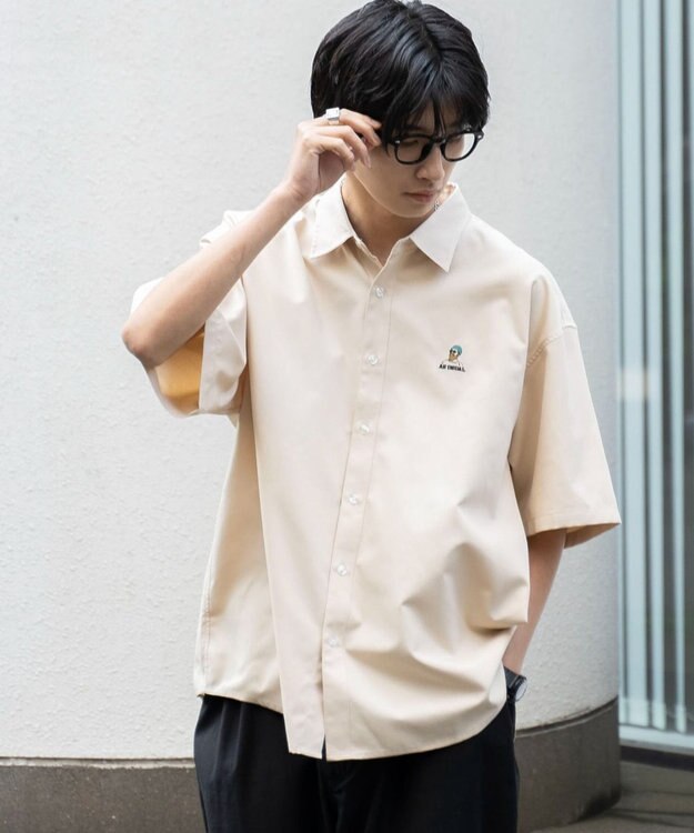 WEGO 【シワになりにくい】イージーケアオックスフォードワンポイントシャツ（S） ベージュ