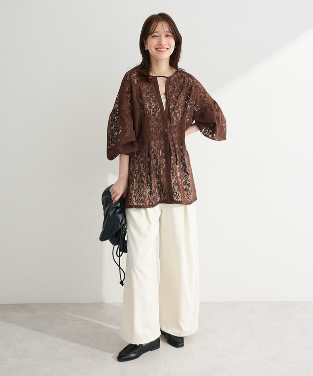 Green Parks メッシュレースタック入りプルオーバー Brown