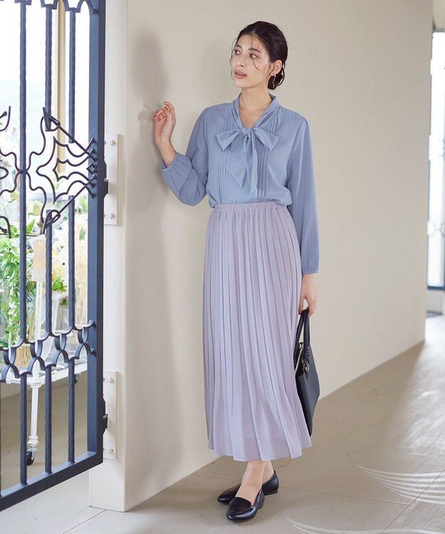 Tiaclasse 【新色追加・洗える】リボンタイブラウス ブルー