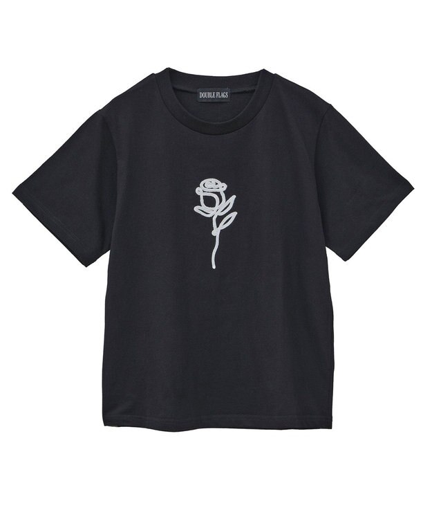 Green Parks ・ＤＯＵＢＬＥ　ＦＬＡＧＳ　ローズチェーン刺繍ＴＥＥ Black